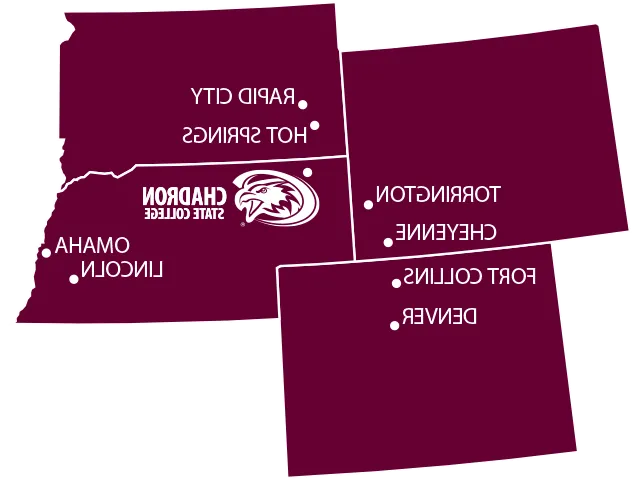 Nebraska, South Dakota, Wyoming, and Colorado 状态 outlines with Chadron marked